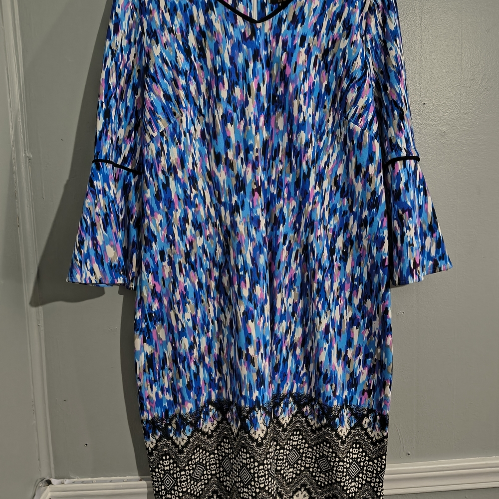 I Le NY Size 16 Vibrant Multicolor 3/4 Sleeve Career Business Colorful Dress